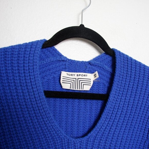 Tory Burch Sport Chunky Knit Merino Wool Sweater Blue XS - Picture 3 of 6
